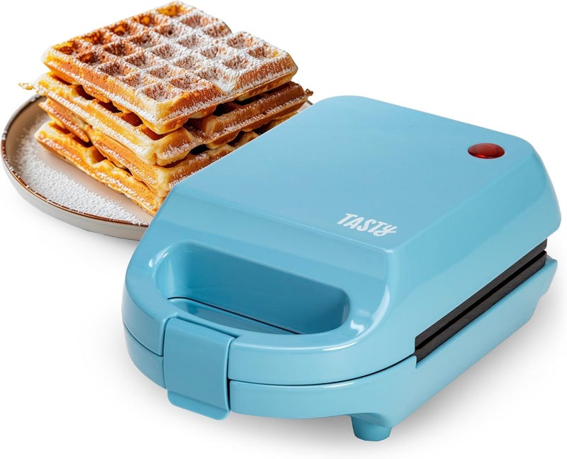 Tasty Mini Nonstick Waffle Maker, Perfect for Individual Waffles, Hash Browns, Brownies and more, Quick Results, Easy Clean Up, 600W, Blue - Image 1